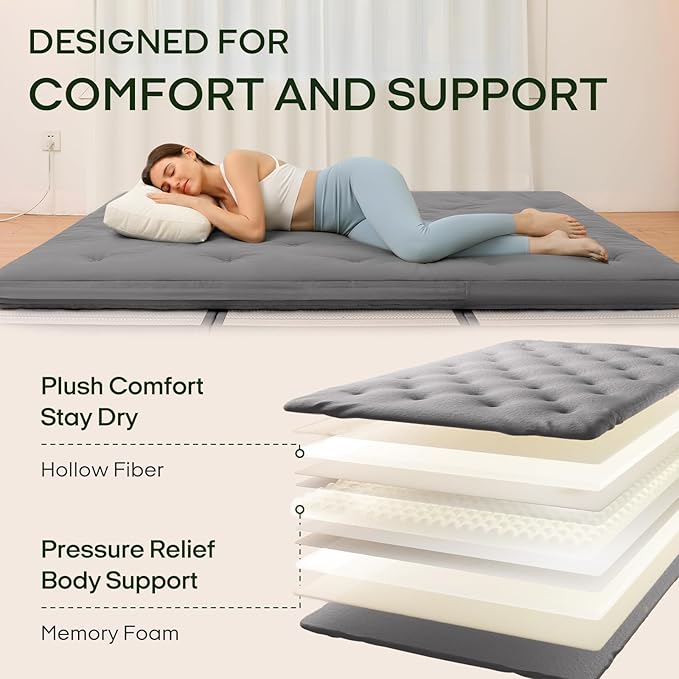 ZonLi Japanese Floor Futon Mattress Full Size 80"x 54", 100% Cotton Cover 2.5'' Thicken Tatami Mattress, Foldable Sleeping Pad, Portable Dormitory Tatami Mat