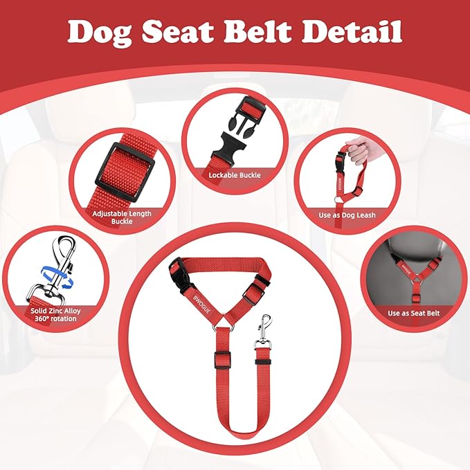 BWOGUE Pet Dog Cat Seat Belts, Car Headrest Restraint Adjustable Safety Leads Vehicle Seatbelt Harness (1 Pack)-Mewly Pet