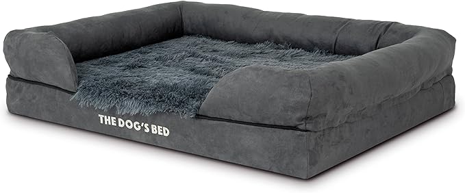 The Dog’s Bed, Large Grey Fur, Memory Foam, Pain Relief: Arthritis, Hip & Elbow Dysplasia, Post Surgery, Lameness, Supportive, Calming, Waterproof Washable Cover, Veterinary Approved-Mewly Pet