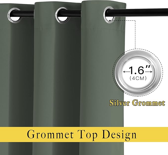 NICETOWN Blackout Curtains for Sliding Glass Door, Grommet Thermal Window Treatment Room Dividers Curtains for Living Room/Bedroom, Dark Mallard, 2 Panels, W66 x L102