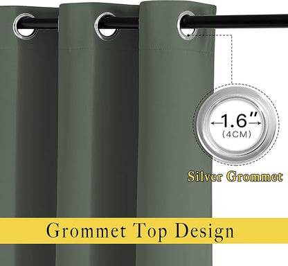 NICETOWN Bedroom Curtains 63 inch Length 2 Panels - Grommet Top Blackout Room Darkening Sound Reduction Privacy Thermal Drapes for Flat/Laundry, Dark Mallard, W37 x L63