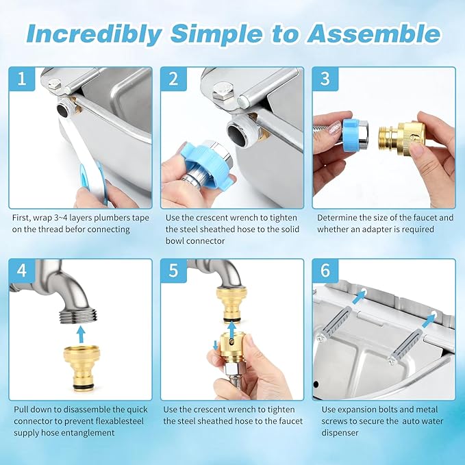 FHTONGE 304 Stainless Steel Automatic Dog Water Bowl Dispenser with Drainage and Float Valves, Large Auto Fill Dog Waterer for Outdoor Big Dogs Livestock Poultry Horse Cow Goat Pig Chicken Duck Rabbit-Mewly Pet