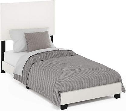 Furinno Pessac Upholstered Bed Frame, White PU Leather, Twin XL
