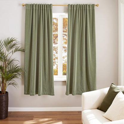 Lazzzy Velvet Blackout Curtains Thermal Insulated Room Window Drapes Super Soft Luxury Curtains for Living Room Bedroom Rod Pocket 2 Panels, Olive Sage, 52" W x 72" L
