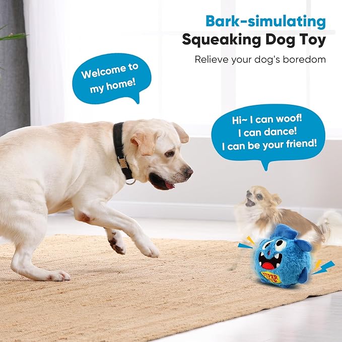 Petbobi Interactive Dog Toys for Boredom - Moving Dog Toy for Stimulating Play, Pet Plush Squeaky Ball for Small Medium Breeds with 4 Batteries, Blue-Mewly Pet