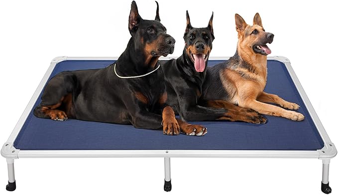Veehoo Chew Proof Elevated Dog Bed - Cooling Raised Pet Cot - Silver Aluminum Frame and Durable Textilene Mesh Fabric, Unique Designed No-Slip Feet for Indoor or Outdoor Use, Blue, XX-Large, CWC2003-Mewly Pet