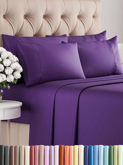 Queen 6 Piece Sheet Set - Comfy Breathable & Cooling - Ultra Soft Hotel Luxury Bedding Set w/ 8-16 Inch Deep Pockets - 1 Flat & 1 Fitted Sheet & 4 Pillowcases - Cozy, Wrinkle Free & Easy Care - Purple