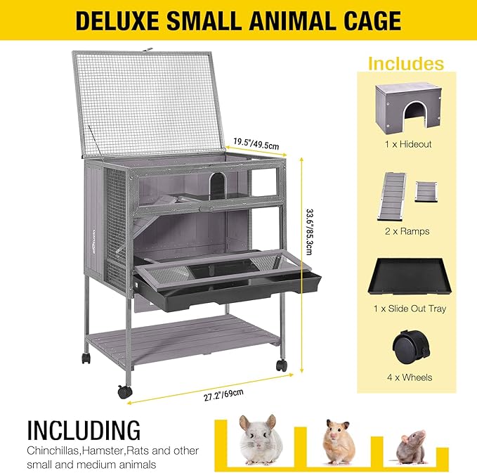Guinea Pig Cage Metal Frame Hamster Cage Upgrade Anti-Chewing Rat House Indoor Outdoor Use Small Critter Habitat with Plastic Deep Not Leakage Pull Out Tray-Mewly Pet