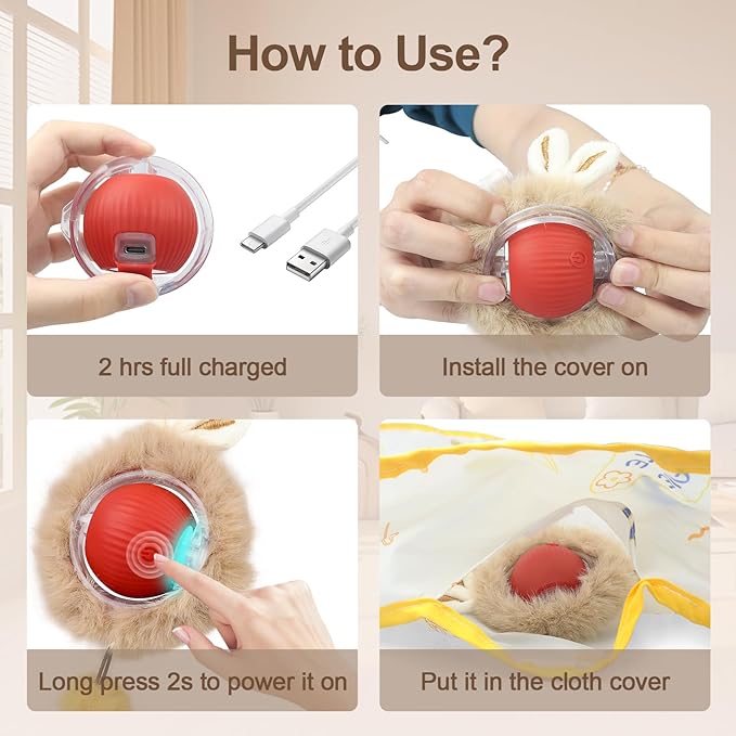 Interactive Cat Toys, Smart Rolling Ball in Play Mat, Automatic Speedy Moving Ball for Indoor Exercise, Motion Activated Pet Balls for Hide and Seek Mouse Catching Game (Red)-Mewly Pet