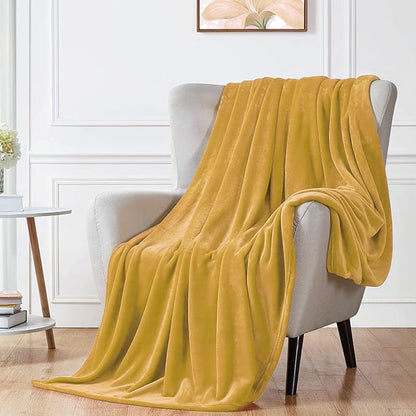 Walensee Fleece Blanket Plush Throw Fuzzy Lightweight (Queen Size 90x90 Honey Gold) Super Soft Microfiber Flannel Blankets for Couch, Bed, Sofa Ultra Luxurious Warm and Cozy for All Seasons
