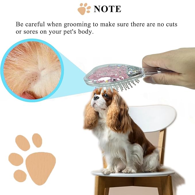 Small Dog Brush, Soft Brush for Shih Tzus, Yorkies, Maltipoos, Maltese, Love Shape Puppy Massaging Hair Comb for Small Dogs Cats Rabbits of All Hair Types (Glitter Pink)-Mewly Pet