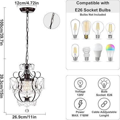 Bronze Chandelier Acrylic Crystals Chandeliers Small Vintage Chandelier 1 Light Antique Chandelier Light Fixtures for Bathroom Living Room Dining Room Kitchen Island