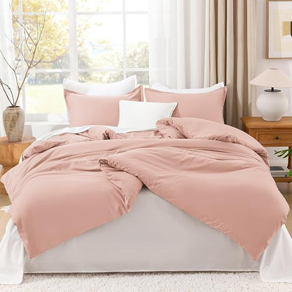 Litanika Comforters Blush Super King Plus Size, 3 Pieces Lightweight Solid Bedding Set & Collections, All Season Fluffy Bed Set (128x120In Comforter & 2 Pillowcases)