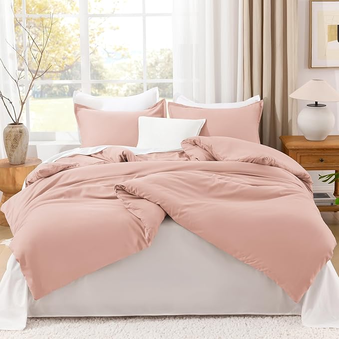 Litanika Blush Pink Comforter California King Size, 3 Pieces Cal King Lightweight Solid Bedding Comforter Set, All Season Fluffy Bed Set (104x96In Comforter & 2 Pillowcases)