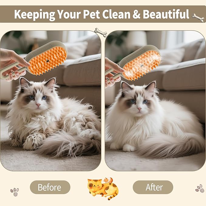 Cat Steam Brush for Shedding 4 in 1 Dog Brush with Steam Pet Hair Cleaning Brush Comb for Spray Pet Grooming for Long & Short Haired Pets Comb for Cats (Brown)-Mewly Pet