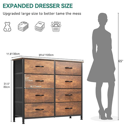 YITAHOME 8 Drawers Fabric Dresser, Wide Storage Tower Cabinet, Organizer for Bedroom, Living Room, Hallway, Closet, Sturdy Steel Frame, Wooden Top, Easy-to-Pull Fabric Bins (Earthy Brown)