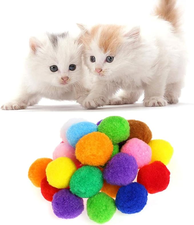 30Pcs 1.3 Inch Cat Toy Balls Soft Kitten Pompom Toys Indoor Cats Interactive Playing Quiet Ball Cats Favorite Toy, Cat Pom Pom Balls for Craft DIY Creative Crafts Decorations (Assorted Color)-Mewly Pet
