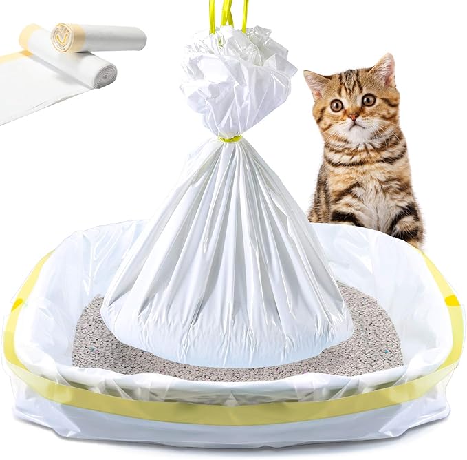 KONE Cat Litter Box Liners, 14 Count Jumbo Extra Durable Large Drawstring Kitty Litter Pan Bags Cat Waste Litter Bags Pet Supplies 36" x 18"-Mewly Pet