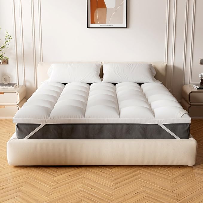 Twin XL Size Mattress Topper for College Dorm Room - Soft & Cooling Pillow Top Mattress Pad & Protector | Bed Topper for Back Pain, Straps Stretch 6" to 22" Deep