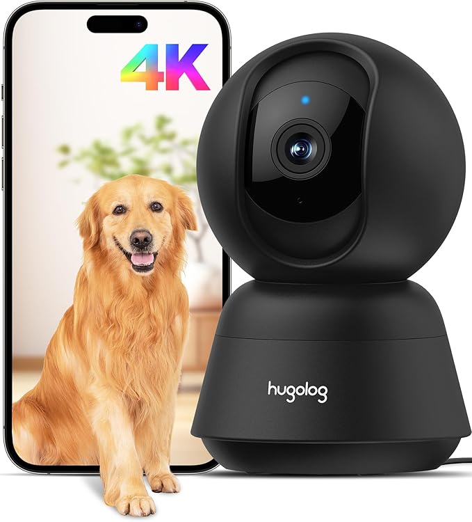 Hugolog 4K 8MP Indoor Pan/Tilt Security Camera with Auto-Focus,Ideal for Baby Monitor/Pet Camera/Home Security,Starlight Color Night Vision,Human/Pet AI,Two-Way Audio,US Cloud,Compatible with Alexa-Mewly Pet