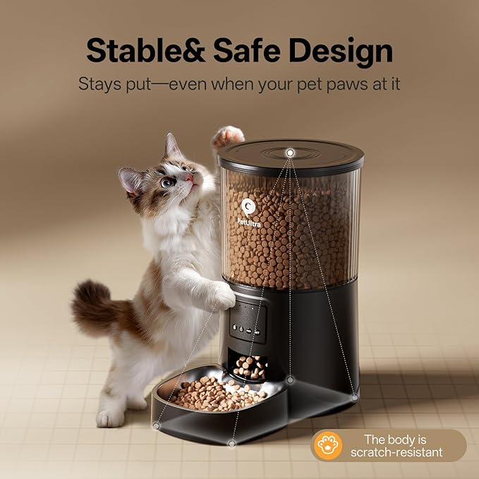 Automatic Cat Feeder WiFi- 5Ghz Cat Food Dispenser with APP Remote Control- Auto Pet Feeder for Small Dog Indoor- Easy to Set Up and Clean- Dual Power with Desiccant Bag& Stainless Steel-Mewly Pet