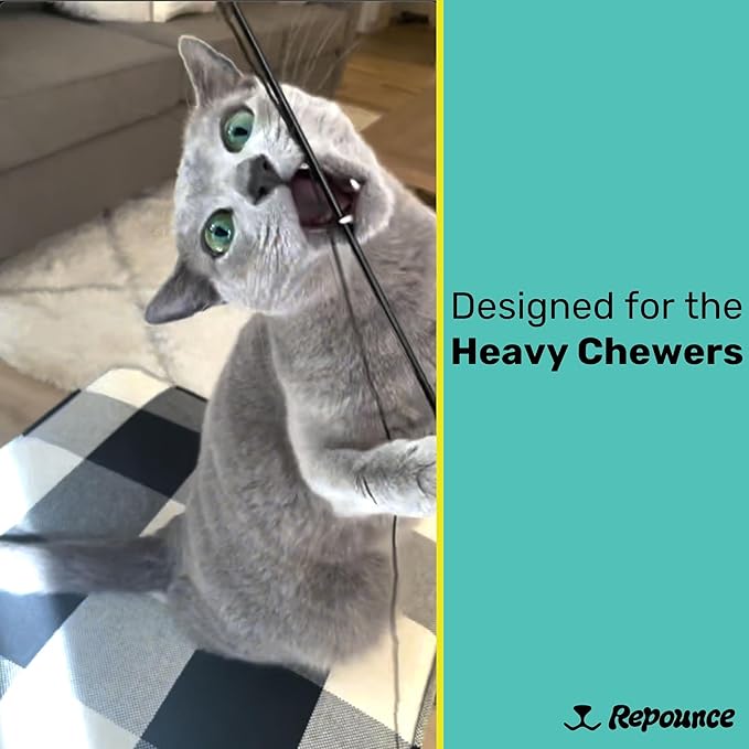 Replacement Strings for Cat Wand Toy - 3-Pieces - Chew-Proof Metal String Wire and 2 Durable Paracord Strings - Heavy Chewers Pack Cat Wand Toy Refill Strings (9 Replacement Strings)-Mewly Pet