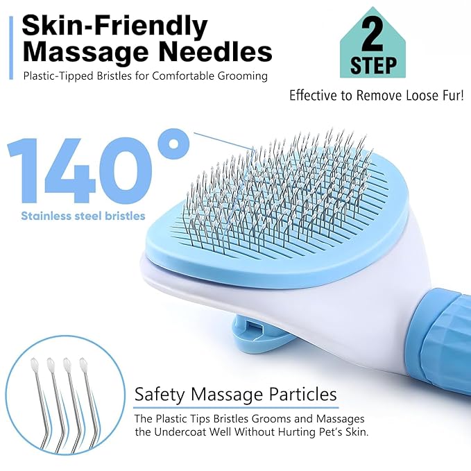 3PCS Dog Grooming Brush - Dog Brush for Shedding Massaging Bathing - Double Sided Shedding, Dematting Undercoat Rake - Self Cleaning Slicker Comb for Dogs and Cats with Long or Short Coats-Mewly Pet
