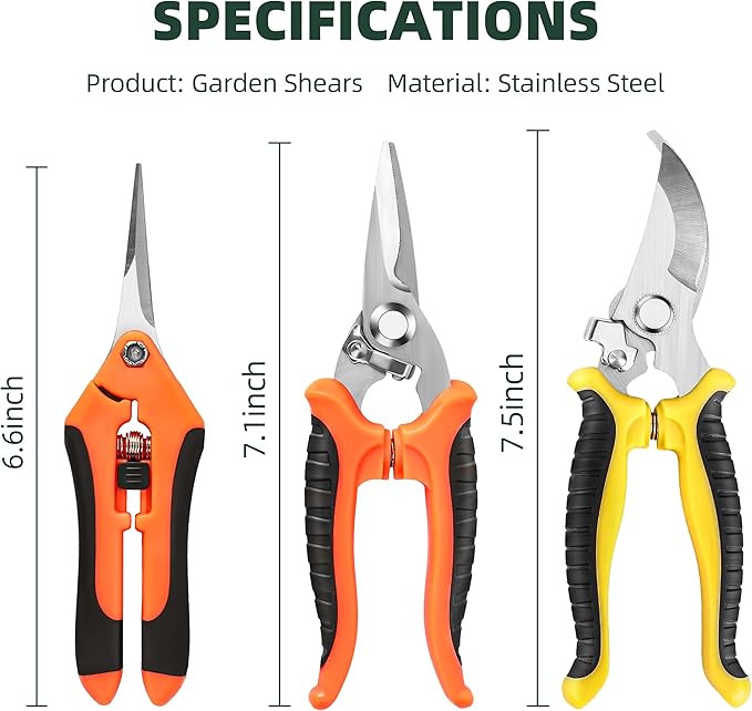 3-Pack Stainless Steel Pruning Shears, Pruning Snips and Clippers for Gardening-Mewly Pet