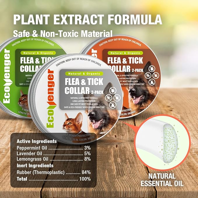 EcoVenger Flea & Tick Collar Repellent 2-Pack White, Fits Both Dogs & Cats, Built-in Pant-Based Formula Strong Repellency Slow Release, Lasting Deterrence and Protection, Pleasant Aroma, Waterproof-Mewly Pet