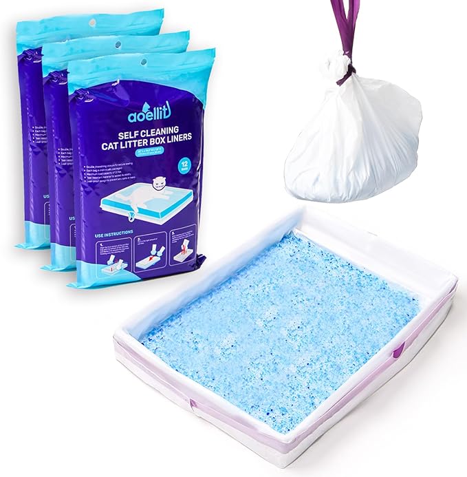 36 Count Litter Box Liners, Waste Bags Compatible with Pet-safe ScoopFree Self-Cleaning Litter Box Tray, Drawstring Litter Bags for Reusable Tray, Pre-Separated (38" L x 14.5" W x 7.8" H)-Mewly Pet