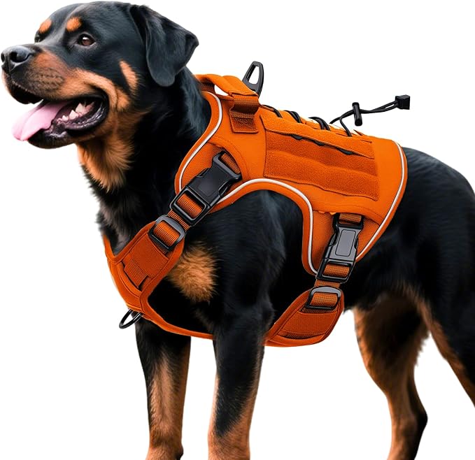 Heavy-Duty Tactical Dog Harness for Large Dogs, No Pull Adjustable Reflective Pet Vest with Molle System, K9 Military-Grade Control for Service Training, Outdoor & 10+ Breeds, Orange, X-Large-Mewly Pet