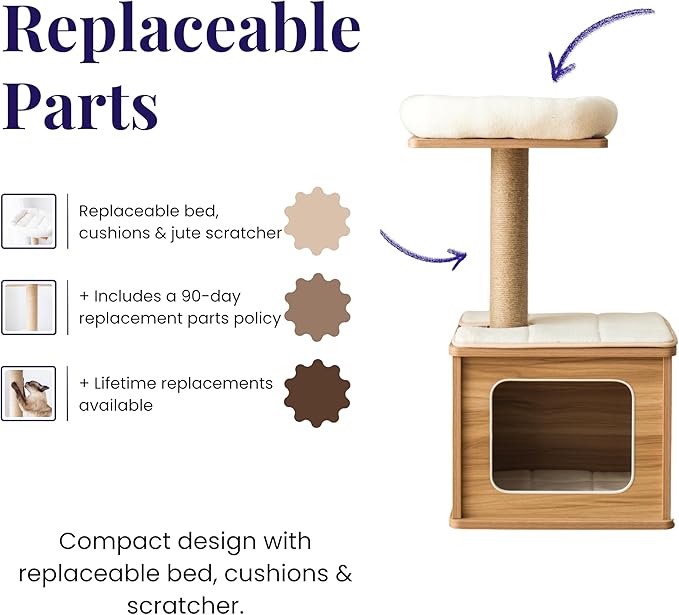 Catry 29.7" Tall 3 Level Laminated Wood Cat Tree with Large Base Condo, 2 Paded Steps, Natural Jute Scratching Post, Sturdy and Easy to Assemble for Small Cat, Brown-Mewly Pet