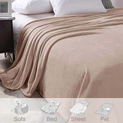 Exclusivo Mezcla Fleece Blanket Queen Size for Bed, Super Soft and Warm, All Season Use, Cozy, Plush, Lightweight, 90x90 Inches, Camel