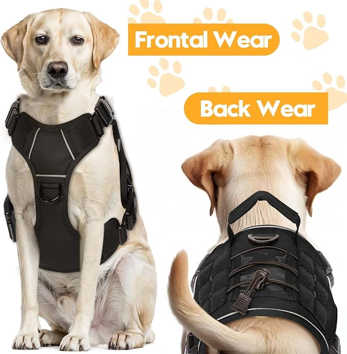 Heavy-Duty Tactical Dog Harness for Large Dogs, No Pull Adjustable Reflective Pet Vest with Molle System, K9 Military-Grade Control for Service Training, Outdoor & 10+ Breeds, Black, Small-Mewly Pet