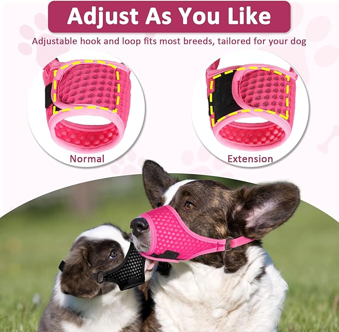 LUCKYPAW Soft Muzzle for Medium Large Sized Dogs Beagle Labrador German Shepherd, Dog Muzzle to Prevent Biting Chewing, Adjustable Breathable Mouth Guard for Grooming Walking Training(Hot Pink, XL)-Mewly Pet