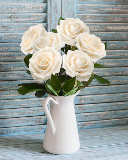 JOYLEX Artificial Flowers Realistic Roses, 50pcs Real Looking Fake Roses with Stem for DIY Wedding Bouquets Centerpieces Bridal Shower Party Home Romantic Decorations (Champagne)