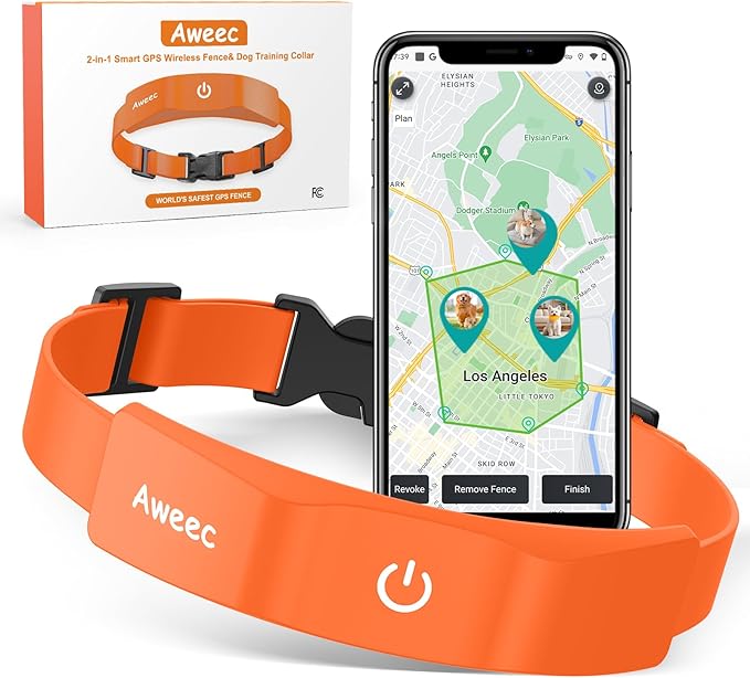 GPS Wireless Dog Fence with Free App, Electric Fence System with Training Collar, Portable Fence for Outdoor Use, Rechargeable Waterproof Flexiable Collar, Adjustable for Large Medium Dogs