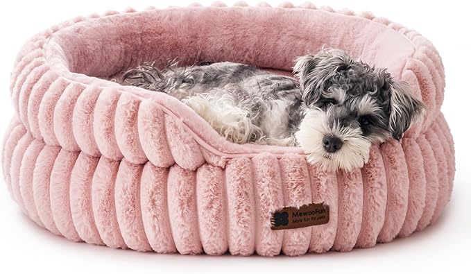 MEWOOFUN Washable Small Dog Bed, Cat Beds for Indoor Cats with Anti-Slip Bottom, Round Pet Bed for Puppy and Kitten (Pink, 24"x24"x9")-Mewly Pet