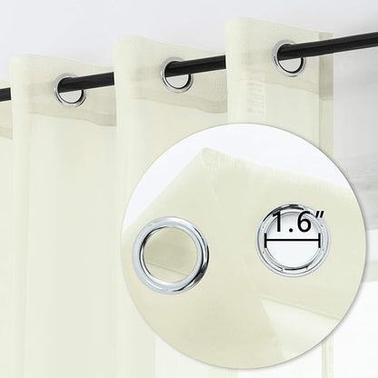 DUALIFE 63 Inch Length Curtain Drapes for Bedroom Grommet Light Filtering Semi Sheer Farmhouse Style Living Room Curtains 2 Panels 52X63 Inches Cream Beige