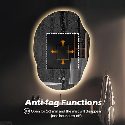 LED Mirror for Bathroom 25x35, Stepless Dimmable Irregular Backlit Mirror with 3 Colors, Anti-Fog, Memory, Al-Alloy Lampshade, Frameless Vanity Mirror for Bathroom (Horizontal/Vertical)