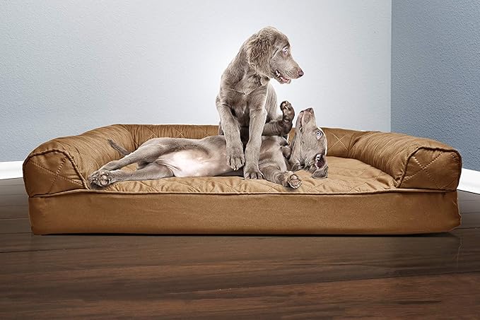 Furhaven Orthopedic Dog Bed for Large Dogs w/ Removable Bolsters & Washable Cover, For Dogs Up to 95 lbs - Quilted Sofa - Toasted Brown, Jumbo/XL-Mewly Pet
