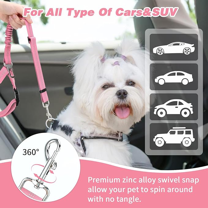 BWOGUE Pet Dog Cat Seat Belt Reflective Car Dog Headrest Restraint Leash Elastic Buffer Bungee Adjustable Tangle-Free Safety Leads Vehicle Seatbelt Harness for Small, Medium and Large Dogs (1 Pack)-Mewly Pet