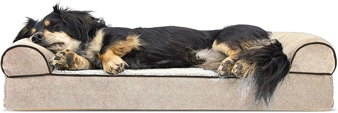 FurHaven Soft, Orthopedic Foam Sofa Dog Bed with Washable & Removable Cover - Sherpa/Chenille - Cream, Dogs Up to 35 lbs - Medium-Mewly Pet