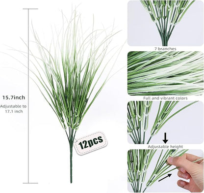 RECUTMS Artificial Grasses for Outdoor Planters Outdoor Greenery White Plastic House Plants Faux Grass for Planters Wedding Indoor Outside Garden Porch Home Office Window Box Decor(White)