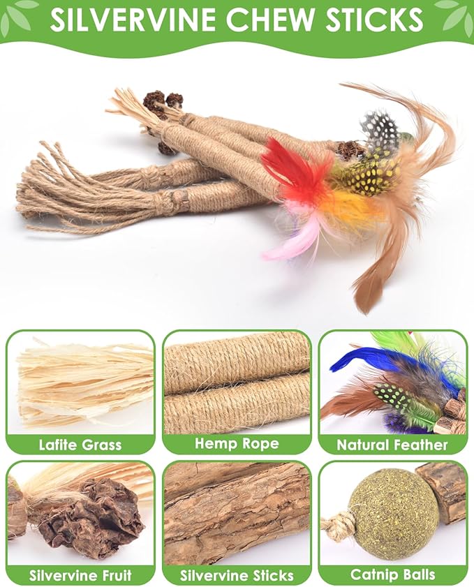 TINDTOP Silvervine Chew Sticks for Cats, 12 Pack Natural Catnip Chew Toys for Kittens Teeth Cleaning, Matatabi Dental Care, Increase Appetite, Calm Cat Anxiety and Stress, Cat Dental Toy-Mewly Pet