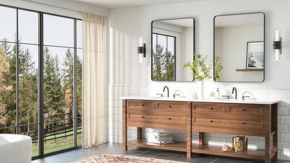 TETOTE Black Bathroom Mirror 24 x 32 Matte Black Metal Framed Vanity Mirror, Tempered Glass, Wall Mounted for Bathroom, Entryway, Bedroom, Living Room(Horizontal/Vertical)