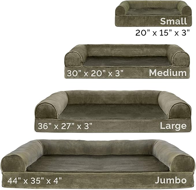 Furhaven Cooling Gel Dog Bed for Large Dogs w/ Removable Bolsters & Washable Cover, For Dogs Up to 95 lbs - Faux Fur & Velvet Sofa - Dark Sage, Jumbo/XL-Mewly Pet