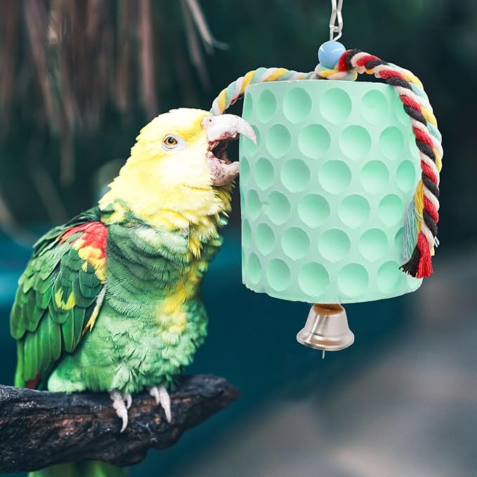 Oooct Extra Large Bird Chewing Toy, Parrot Beak Grinding Calcium Stone with Bells, Bird Cage Accessories, Cage Toys for Cockatiel Parakeet Parrot Budgies Rat Hamster Chinchilla Rabbit Bunny Green-Mewly Pet