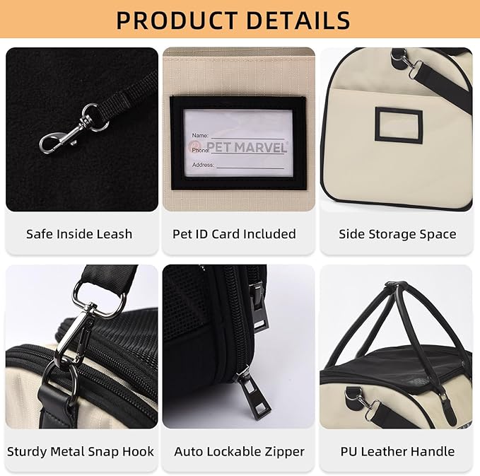 PET MARVEL Cat Carrier Soft Sided Large for Pet Dogs up to 25 Lbs, Airline Approved Mesh Pet Travel Bag, Breathable Bite-Resistant Fabric with Removable Washable Mat-Mewly Pet