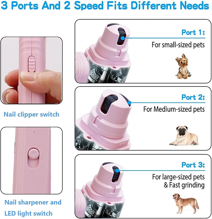2 In 1 Pet Nail Clipper and Grinder, Professional Electric Rechargeable Pet Nail Fast Trimmer, Painless, Claw Care Grooming, Smoothing, Silent - Shockproof, For Small, Large Dogs & Cats, upgraded-Mewly Pet